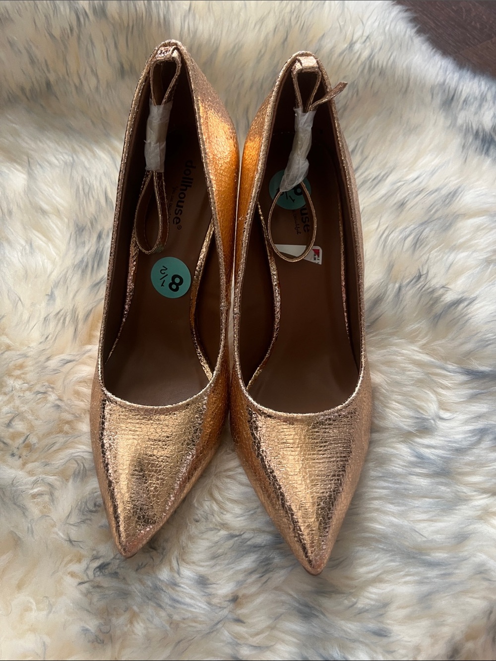 Dollhouse Metallic Rose Gold Pointed Toe Pumps